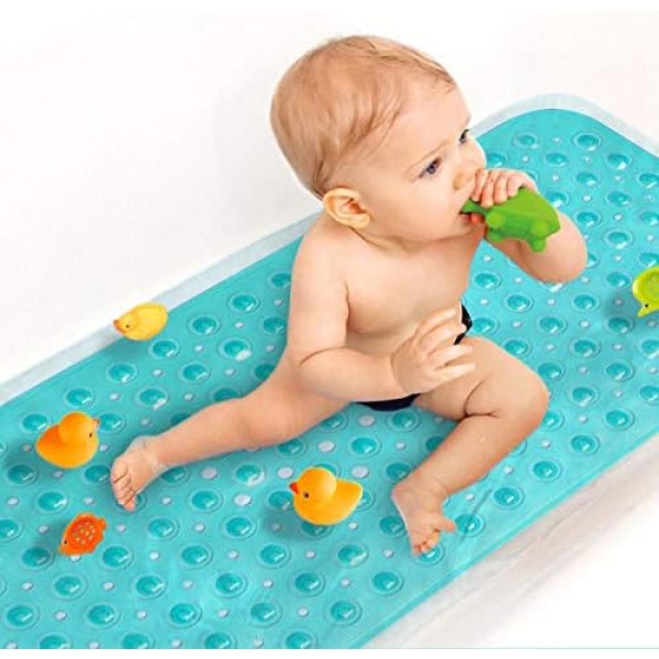 Sheepping Baby Bath Mat Non Slip Extra Long Bathtub Mat for Kids 40 X 16 Inch - Eco Friendly Bath Tub Mat with 200 Big Suction Cups,Machine Washable Shower Mat (Green)