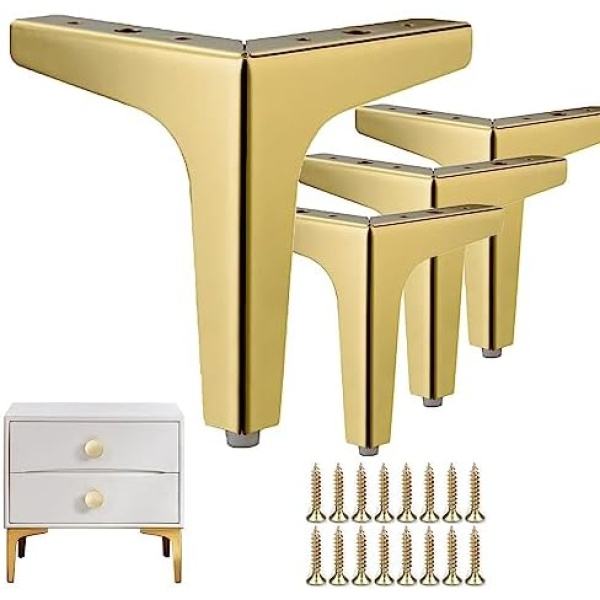 Table Legs Autuwintor Furniture Legs 4" Gold Modern Style Triangle Couch Legs Replacement Furniture Feet for Sofa Coffee Table Cabinet Chair with Screws Pack of 4