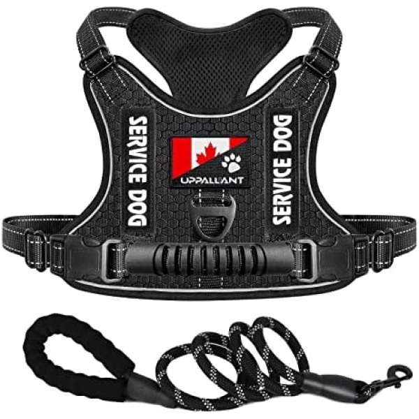 Tactical Dog Harness Set With Comfort Handle Leash, Nighttime Reflective, Breathable Fabric, No-Pull & Adjustable Pet Vest Harness, Easy Walk Training Service Dog Harness for Small, Medium, Large Dogs