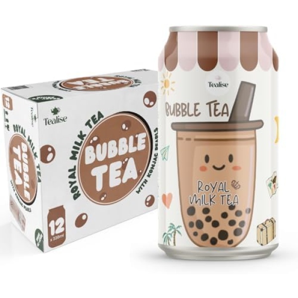 Tealise Pack of 12 Ready to Drink Can Classic Royal Milk tea Bubble Tea with Boba Pearls