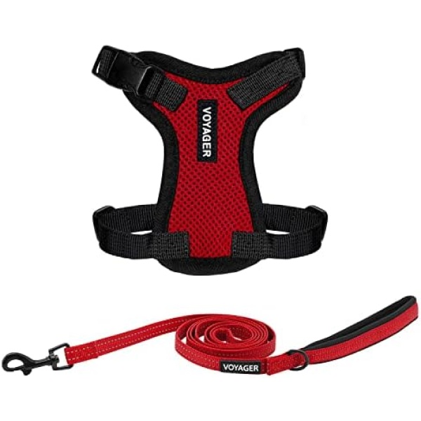 Voyager Step-in Lock Pet Harness - All Weather Mesh, Adjustable Step in Harness for Cats and Dogs by Best Pet Supplies - Red/Black Trim, XXXS