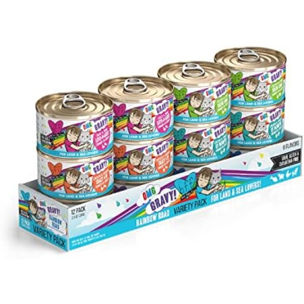 Weruva B.F.F. OMG - Best Feline Friend Oh My Gravy!, Variety Pack, Rainbow Road, Wet Cat Food by, 2.8Oz Cans (Pack of 12)