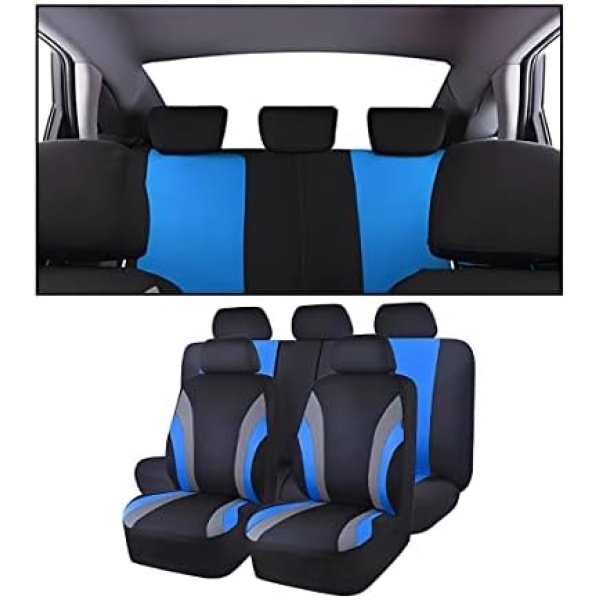 XINLIYA Car Seat Covers Full Set, Breathable Front and Rear Seat Covers with 2mm Composite Sponge Inside, Premium Cloth Automotive Seat Cushion Protectors Covers for Most Cars, SUV, Sedan (Blue)