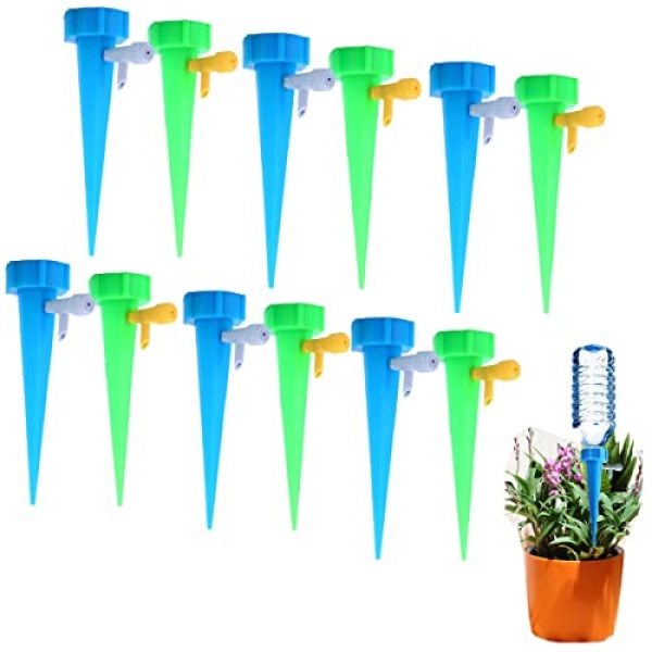Yuarmi 12Pcs Plant Waterer,Self Watering Spikes，Adjustable Plant Watering Devices with Slow Release Control Valve Switch,Automatic Drip Irrigation Watering System for Flower and Plants