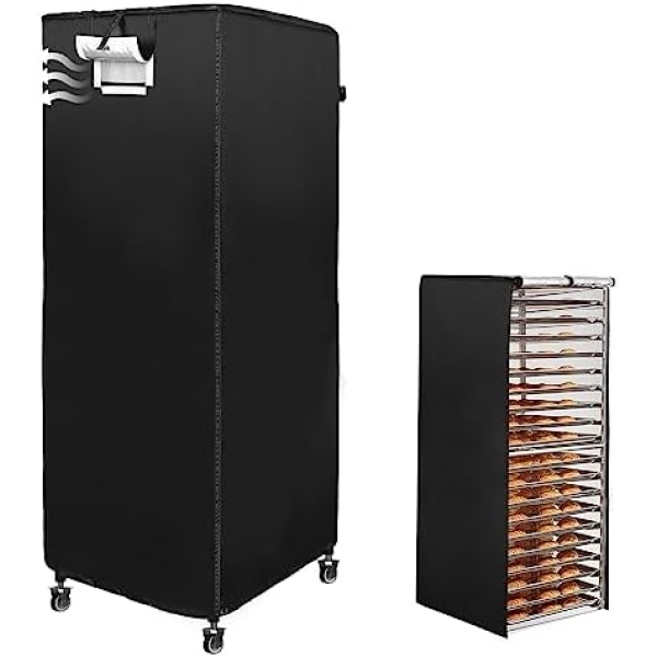 tiscover Bun Pan Rack Cover With Zipper, 20tier Sheet Pan Rack Cover With Vents, Bread Rack Cover ，23"X28"X64" Bakery Single Rack Covers Waterproof and Dustproof，Black