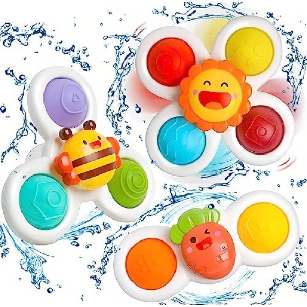 3PCS Suction Cup Spinner Toy for Baby, Pop up Fidget Toys, Bath Toy, Sensory Toys for Toddlers 1-3 Years Old, Infant Baby 6 12 18 Months Birthday Gifts