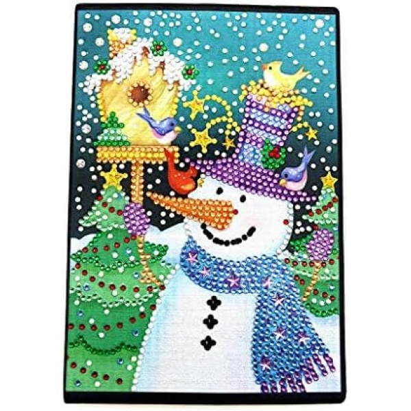 5D Diamond Art Painting Notebook Kits Merry Christmas Snowman Journal Cover Leather Special Shaped Sketchbook Crystal DIY Diamond Art Hardcover Dairy Book Festival Gift 8.27x5.71IN