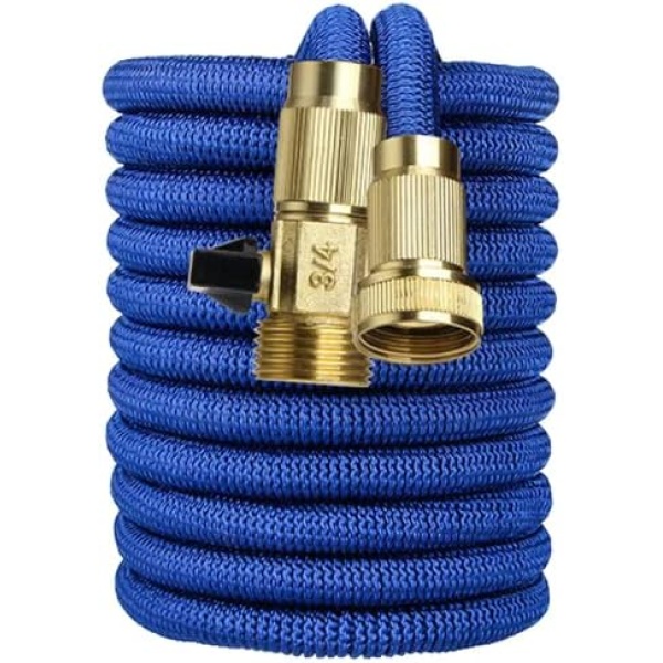 BINDAN Upgraded Best Expandable Garden Hoses, 25/50/75/100 FT No-Kink Flexible Water Hose, 3/4 Inch Solid Brass Fittings and Double Latex Core, Lightweight Easy Storage (25FT, Blue)