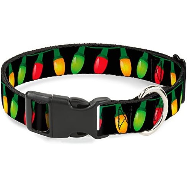 Buckle-Down PC-W35570-WM Dog Collar Plastic Clip Buckle, Christmas Lights Black/Multi Color, 1.5" x 16-23"