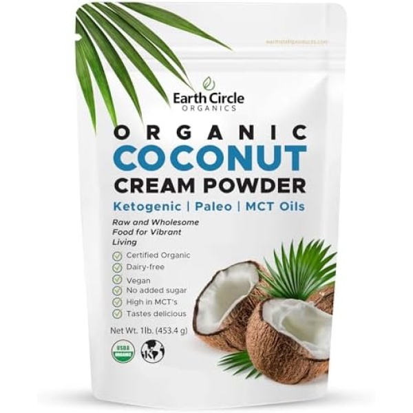 Certified Organic Coconut Cream Powder - 1lb, Keto & Paleo coffee creamer - high in MCT, Vegan, Tastes Delicious, No additives, gluten & dairy free