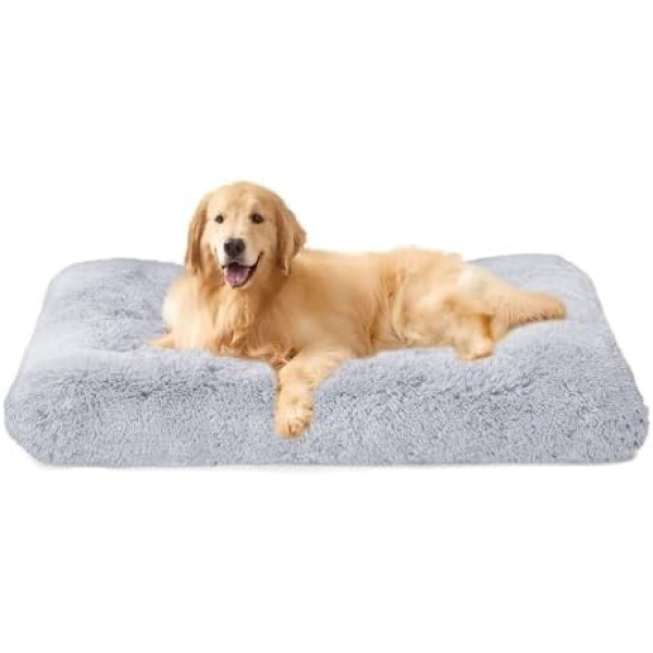 Dog Bed, Dog Beds for Extra Large Dogs, Long Plush Soft Calming Pet Bed, Washable Comfortable Crate Mat with Anti-Slip Bottom