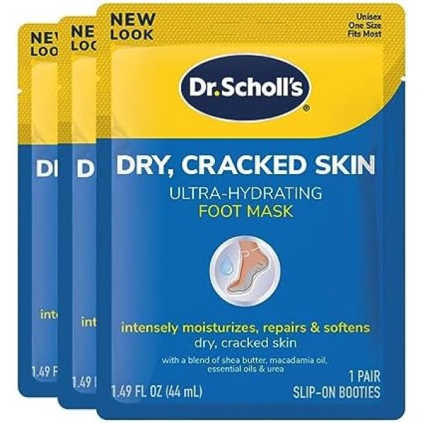 Dr. Scholl's Ultra Hydrating Foot Mask 3 Pack, Intensely Moisturizes Repairs and Softens Rough Dry Skin with Urea, 3 Count 1 Pair