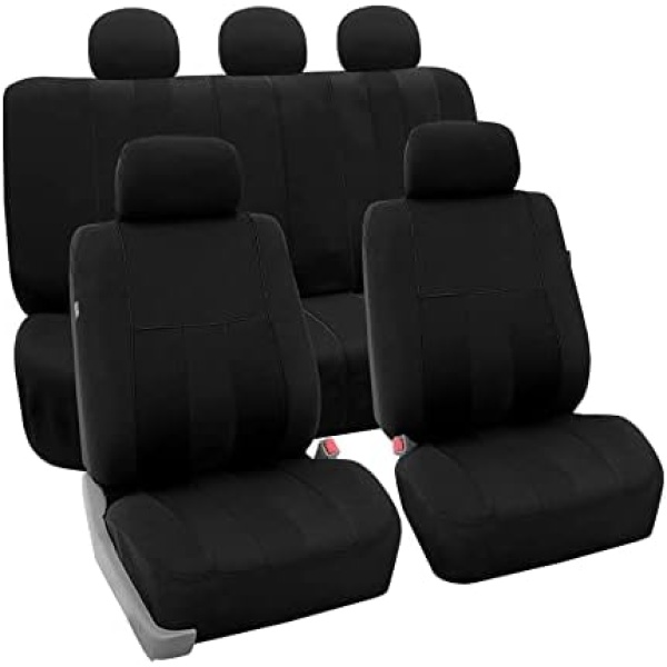 FH Group Car Seat Covers Full Set Cloth - Universal Fit, Automotive Seat Covers,Low Back Front Seat Covers,Airbag Compatible,Split Bench RearSeat,Washable Car SeatCover for SUV,Sedan,Van Black