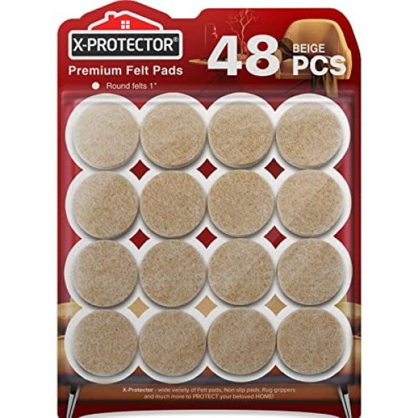 Felt Furniture Pads X-PROTECTOR - 48 PCS 1" - Felt Pads Floor Protectors - Chair Felts Pads for Furniture Feet Wood Floors - Best Furniture Pads for Hardwood Floors - Protect Your Hard Floors! (Beige)