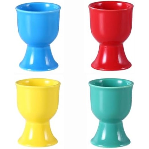 Flunyina Ceramic Egg Cup Holders Set of 4 Porcelain Holder Breakfast Boiled Cooking Egg Cup Stand, Red Green Yellow Blue