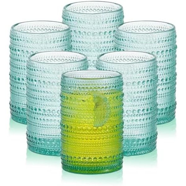 HomeVogue 6 Count Hobnail Drinking Glasses Set Vintage Glassware Old Fashioned Beverage Glasses Bubble Cocktail 15 oz, Embossed Vintage Drinking Glasses for Beer, Cocktail, Soda, Beverage