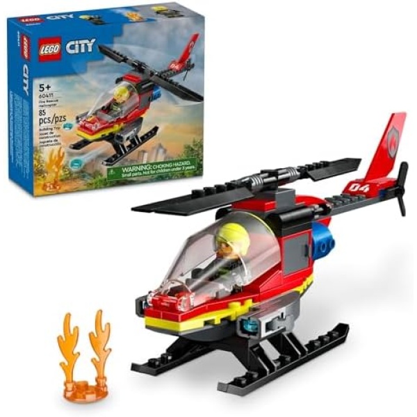 LEGO City Fire Rescue Helicopter Toy, Building Set with Firefighter Minifigure Pilot Toy, Fun Gift or Pretend Play Toy for Boys, Girls and Kids Ages 5 and Up, 60411