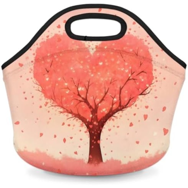 Lakiniss Neoprene Lunch Bag Love Tree Valentine's Day Reusable Tote Bags Cooler Thermal Meal Tote Kit Waterproof Food Carrying Lunch Handbag for Women Men Adult Work Gifts Picnic