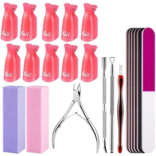 Nail File and Buffer 23pcs Professional Manicure Tools Kit with Stainless Steel Cuticle Pusher and Dead Skin Fork Nail Removal Nail Care Sets for Salon and Home Use Nail File