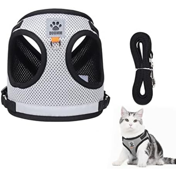 NeuWook Cat Harness and Leash, Adjustable Reflective Escape Proof Cat Vest Harness, Outdoor Activity Pet Vest for Small Medium Cat Puppy(Gray, S)