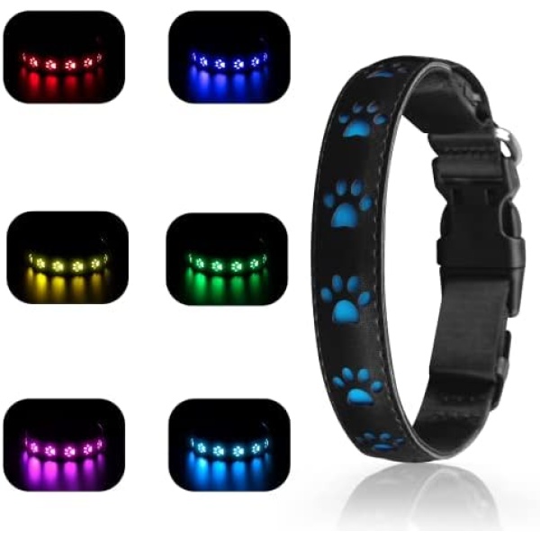 Newest LED Dog Collar, Rechargeable Light Up Collars, 7 Modes, Waterproof Dog Lights Make Pet Visible for Night Walking, Glowing Doggy Necklace for Small Medium Large Dogs,7.87" - 11.8",XS Size