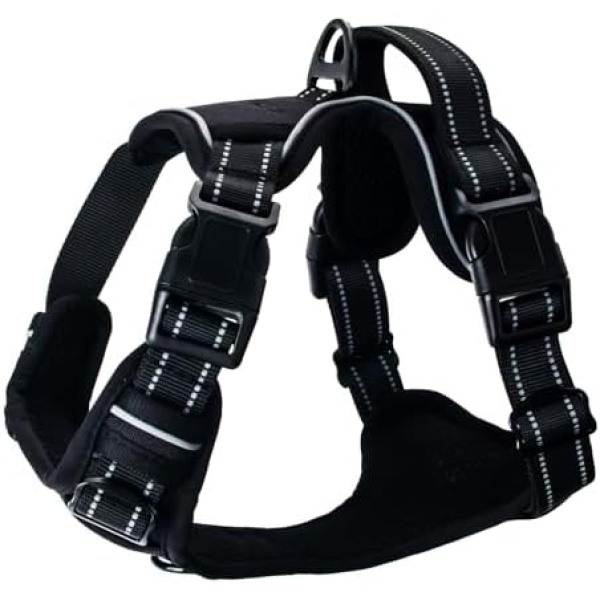 Petopet Dog Harness, No Pull Vest Harness with 3 Buckles for Small Medium Large Sized Dogs, Easy Put On & Off Soft Padded Handle, for Walking Training Tactical Control Pet Harness, Black, Medium