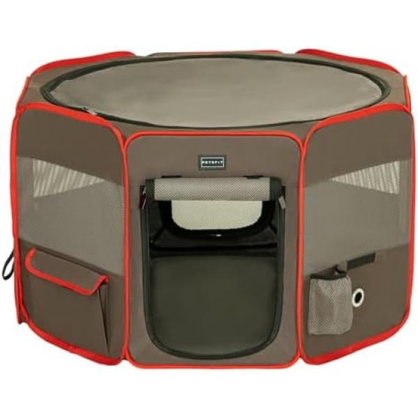 Petsfit Top and Bottom Zipper Pop Up Dog Playpen for Travel and Camping, 106cm Diameter x 72cm Height