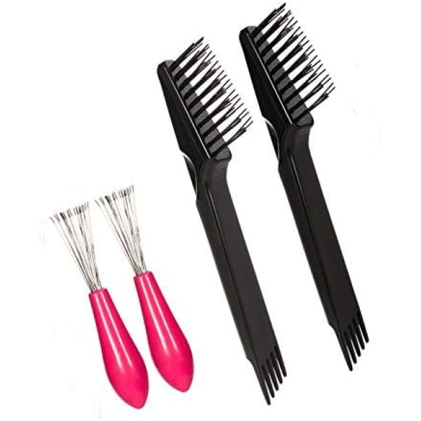 Provone 4 Pieces Hair Brush Cleaning Tool Comb Cleaner Brush and Hair Brush Cleaner Rake set for Removing Hair Dust Home and Salon Use