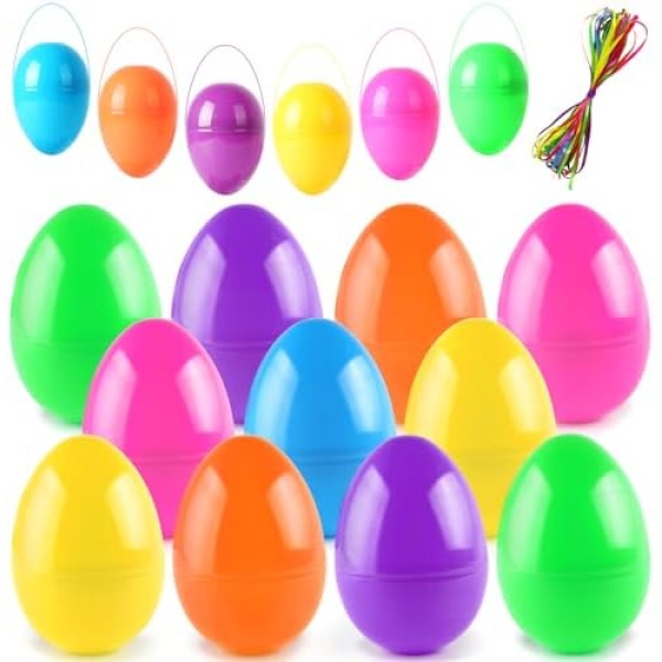 ROSAUI 3.5” Fillable Easter Eggs 36Pcs Empty Plastic Eggs - 6 Bright Colors - Easter Basket Stuffers Fillers – Easter Hanging Decor - Easter Eggs Hunt