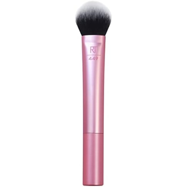 Real Techniques Tapered Cheek Makeup Brush, For Blush, Highlighter, or Loose Powder, Soft Bristles, Precise Makeup Application, Pink, Aluminum Handle, 1 Count