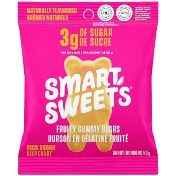 SmartSweets Fruity Gummy Bears, Candy with Low Sugar (3g), Low Calorie, Free From Sugar Alcohols, No Artificial Colors or Sweeteners Pack of 12, New Juicy Recipe