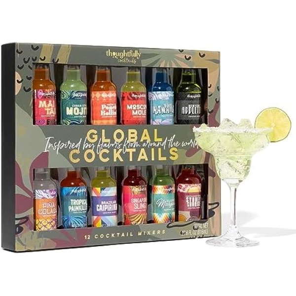 Thoughtfully Cocktails, Global Cocktail Mixer Set, Vegan and Vegetarian, Flavors Margarita, Moscow Mule and More, Set of 12 (Contains NO Alcohol)