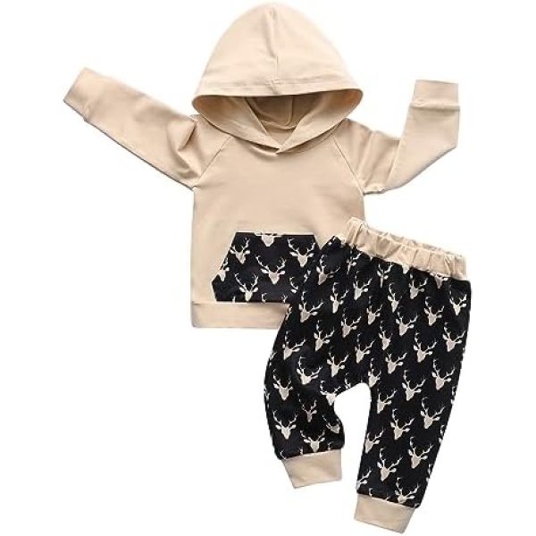 Toddler Baby Boy Pullover Clothes Deer Long Sleeve Hoodie Tops Sweatsuit with Pocket Pants Outfit