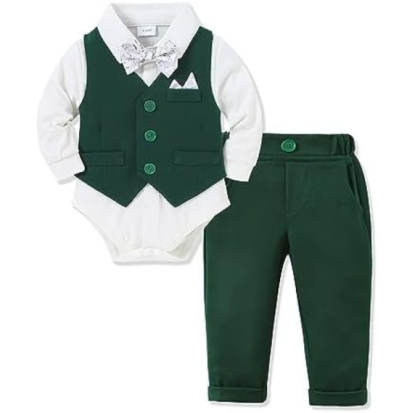 YALLET Baby Boy Clothes Suit 0-18 Months Infant Boy Gentleman Outfits, Dress Shirt+Bowtie+Vest+Pants Set Wedding Party Suits