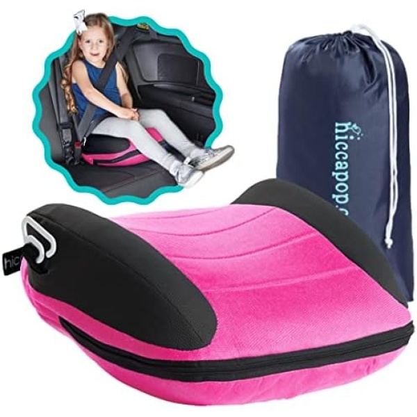 hiccapop UberBoost Inflatable Booster Car Seat | Blow up Narrow Backless Booster Car Seat for Travel | Portable Booster Seat for Toddlers, Kids, Child | Pink/Black