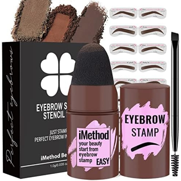 iMethod Eyebrow Stamp and Eyebrow Stencil Kit - Eyebrow Stamp and Shaping Kit for Perfect Brow, 20 Eyebrow Stamp Stencils Kit, Long-lasting, Waterproof, Light Brown