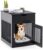 Giantex Dog Crate Furniture, Dog Kennel End Table with Chew-Proof Metal Fence, Lockable Door, Storage Drawer, Wired and Wireless Charging, Wooden Pet Cage Side Table Indoor (Black)