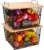 2 Pack Stackable Wire Storage Baskets with Wood Lid- Kitchen Countertop Organizer for Fruit Vegetable -Large Metal Bin for Pantry Organization and Storage, Black