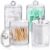 4 PACK Qtip Holder Dispenser for Cotton Ball, Cotton Swab, Cotton Round Pads, Floss Picks – 10 oz Clear Plastic Apothecary Jar Set for Bathroom Canister Storage Organization, Vanity Makeup Organizer