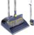 Almcmy Broom and Dustpan Set, 47″ Long Handle Dust Pan and Broom Combo, Upright Standing Dustpan with Self-Cleaning Teeth, Stand Up Broom and Dustpan Set for Kitchen Office Home Lobby Floor Use – Blue