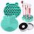 Baoswi Silicon Makeup Brush Cleaning Mat with Brush Drying Holder Brush Cleaner Mat Portable Bear Shaped Cosmetic Brush Cleaner Pad+Makeup Brush Dry Cleaned Quick Color Removal Sponge Scrubber Tool (Green)