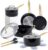 Black and Gold Pots and Pans Set Nonstick – 15 Piece Luxe Black Pots and Pans Set – Induction Compatible, 100% PFOA Free Nonstick Frying Pans, Sauce Pans, Pot with Strainer Lid, Gold Kitchen Utensils