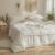 Boho Duvet Cover Set Queen Size White Pom Pom Bedding Set Cute White Ball Fringe Bohemian Farmhouse Bedding Sets 3 Pieces (Queen, White)