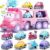 Cartoon Vehicle Toy for Toddler Girl, 9-in-1 Pink Carrier Truck for Baby Girls, Friction Power Transport Car with Light and Sound, Toys for 1 2 3 Year Old Little Girl Kid Child Infant Gift Birthday