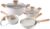 Country Kitchen Nonstick Induction Cookware Sets – 8 Piece Nonstick Cast Aluminum Pots and Pans with BAKELITE Handles – Non-Toxic Pots and Pans- Speckled Cream with Light Wood Handles