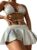 EVELUST Rave Outfits for Women Metallic Bikini Halter Strippy Bathing Suit with Beach Skirt for Party Club Music Festival