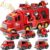 Fire Truck Toys for Toddlers 3 4 5 6 Years Old, 7 in 1 Truck Friction Power Toy Car, Fire Rescue Truck, Ladder Truck, Helicopter and Sprinkler, Christmas Birthday Gifts for Boys & Girls 3-5 Years Old