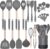 Fungun Silicone Cooking Utensil Set, 24pcs Silicone Cooking Kitchen Utensils Set, Non-Stick Heat Resistant – Best Kitchen Cookware with Copper Stainless Steel Handle -Grey(BPA Free, Non Toxic)