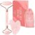 Genuine Rose Quartz Face Roller and Gua Sha Stone Set – Anti Aging Rose Quartz Face Roller and Gua Sha Facial Tools for Face, Eyes, Neck – Face Massager Beauty Skin Care Products by Plantifique