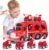 HOLYFUN 5 in 1 Fire Carrier Toy Trucks Set with Spray, 4 Friction Powered Rescue Cars, Fire Play Vehicles Transport Car with Sounds and Lights, Early Education Blocks Toy Gift for Toddler Boys Girls.